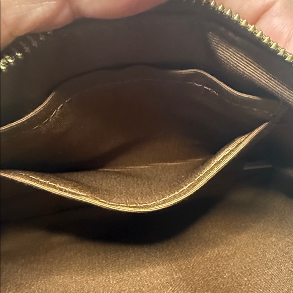 COACH BROWN LOGO LEATHER WRISTLET WITH CORNER ZIP SMALL BAG PURSE